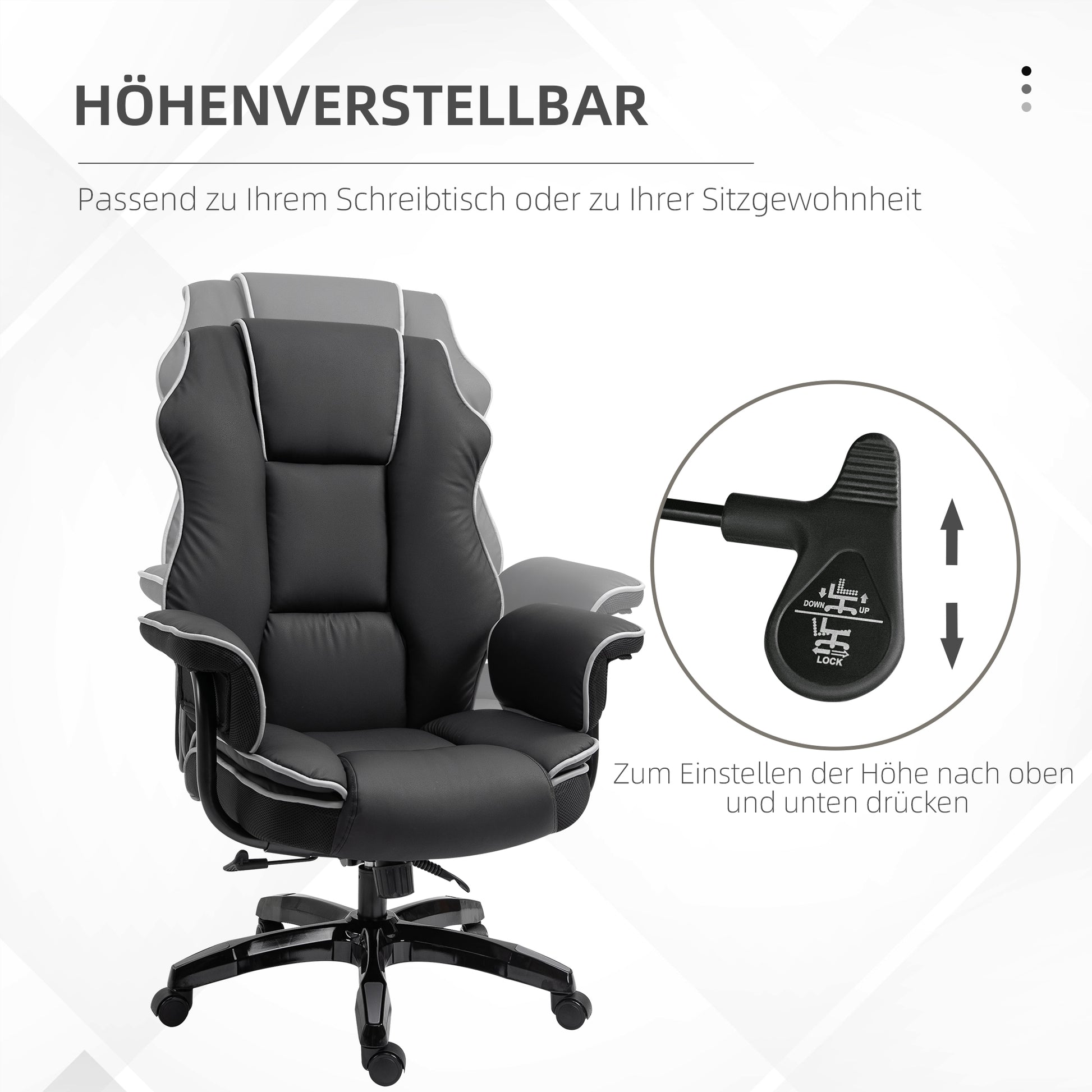 Office Chair, Ergonomic Desk Chair with Reclining Function, Swivel Function, Height Adjustable Computer Chair for Home Office, Faux Leather, Black