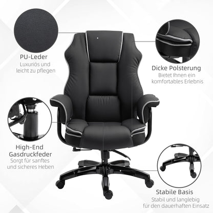 Office Chair, Ergonomic Desk Chair with Reclining Function, Swivel Function, Height Adjustable Computer Chair for Home Office, Faux Leather, Black