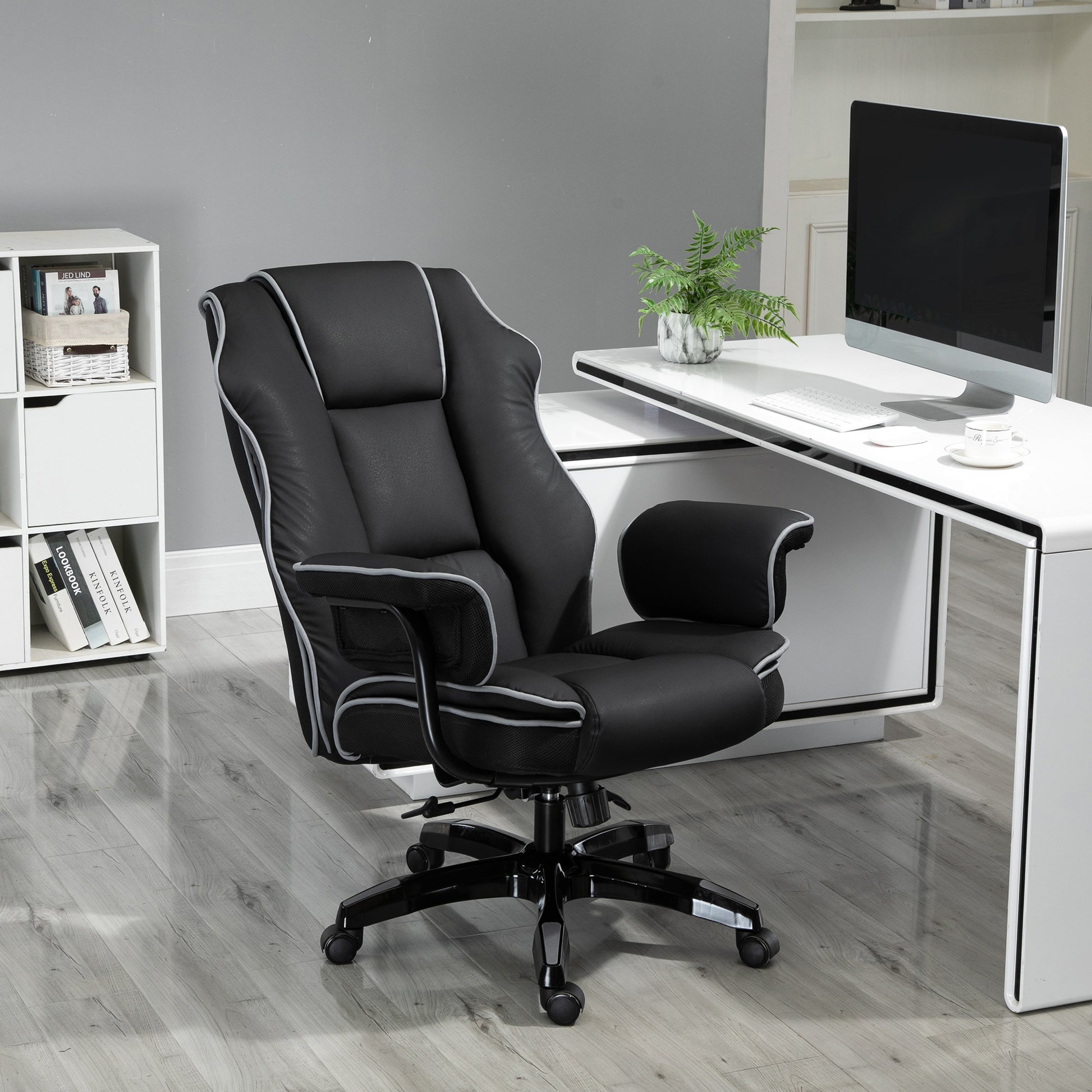 Office Chair, Ergonomic Desk Chair with Reclining Function, Swivel Function, Height Adjustable Computer Chair for Home Office, Faux Leather, Black