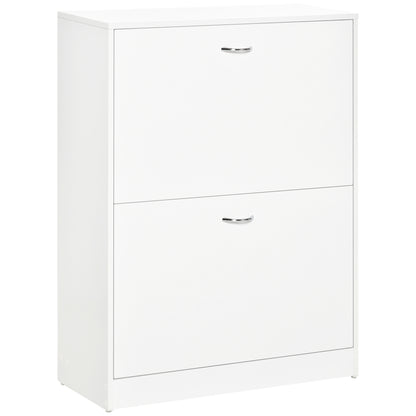 Modern Shoe Cabinet Entryway Shoe Rack Narrow with 2 Drawers and Adjustable Shelves for Hallway 60x24x80 cm White