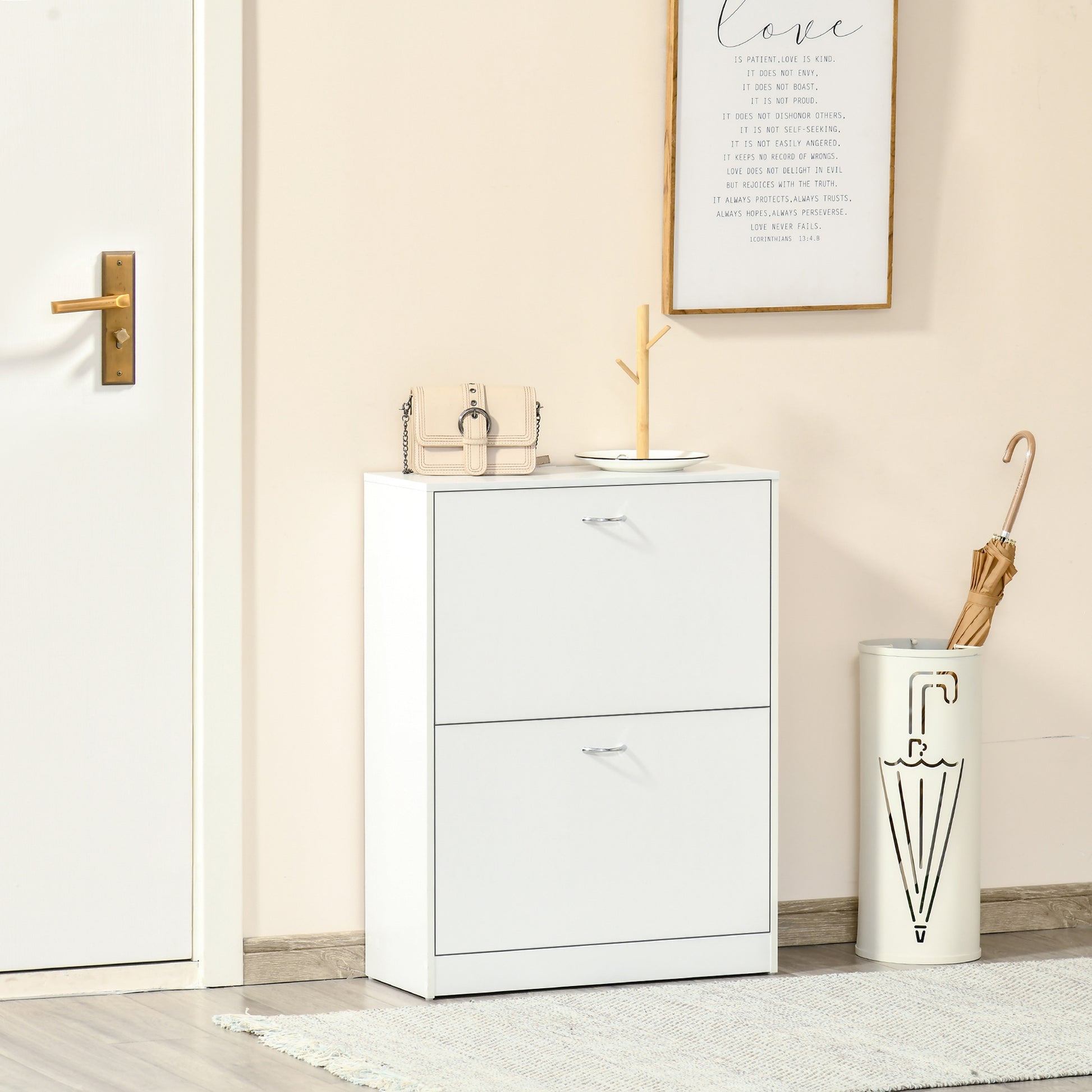 Modern Shoe Cabinet Entryway Shoe Rack Narrow with 2 Drawers and Adjustable Shelves for Hallway 60x24x80 cm White
