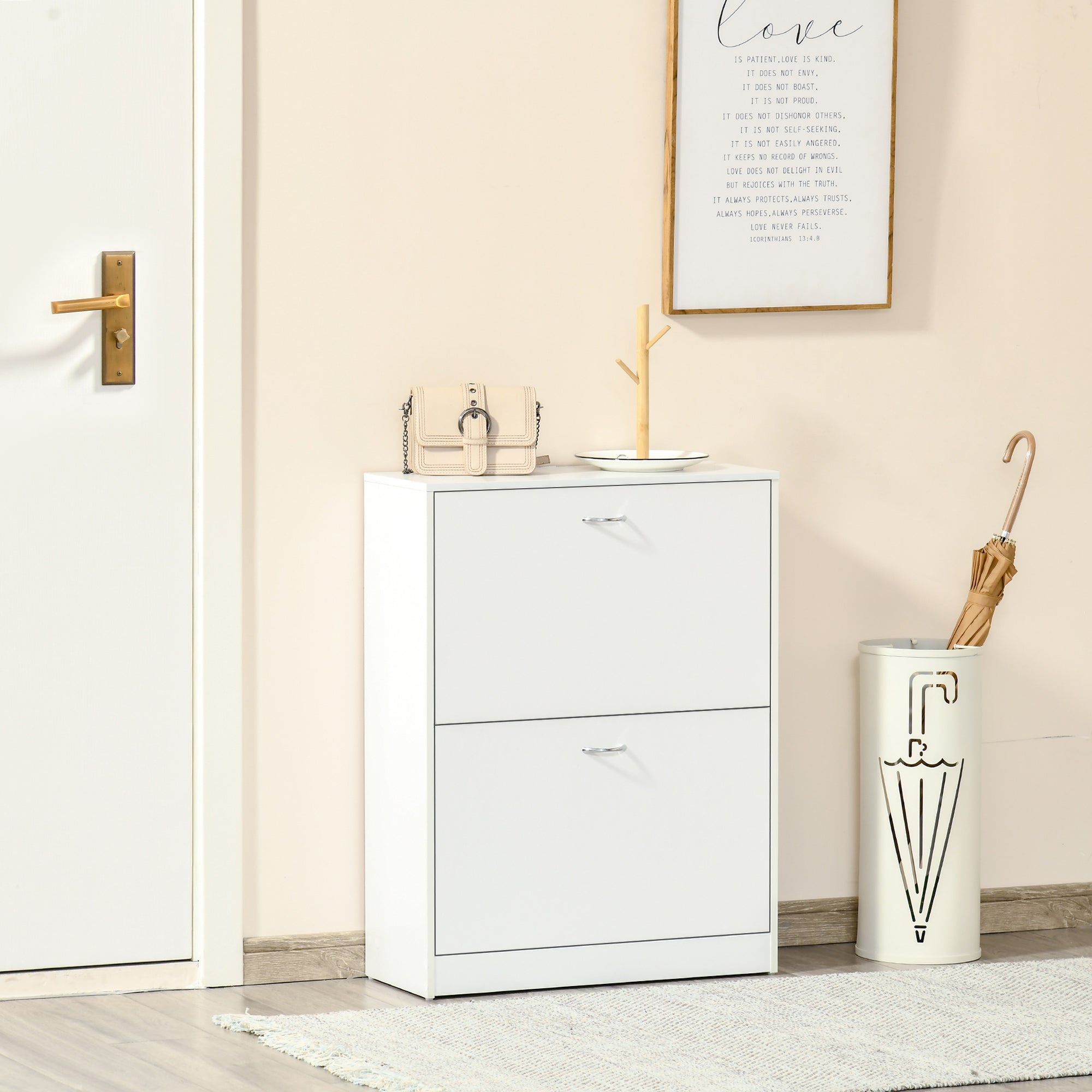 Modern Shoe Cabinet Entryway Shoe Rack Narrow with 2 Drawers and Adjustable Shelves for Hallway 60x24x80 cm White