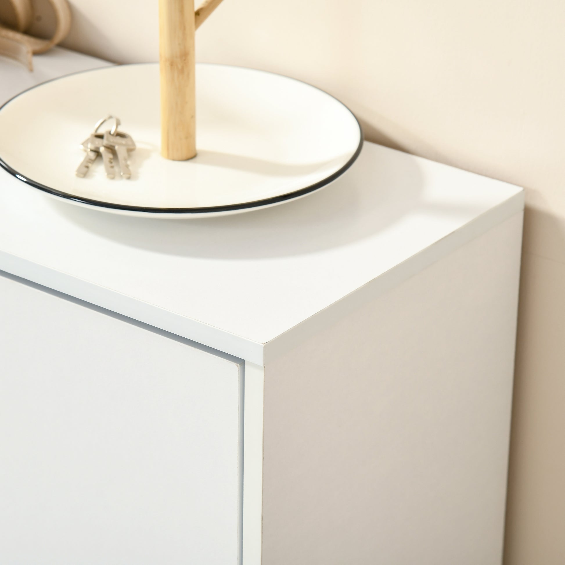 Modern Shoe Cabinet Entryway Shoe Rack Narrow with 2 Drawers and Adjustable Shelves for Hallway 60x24x80 cm White