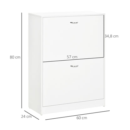 Modern Shoe Cabinet Entryway Shoe Rack Narrow with 2 Drawers and Adjustable Shelves for Hallway 60x24x80 cm White