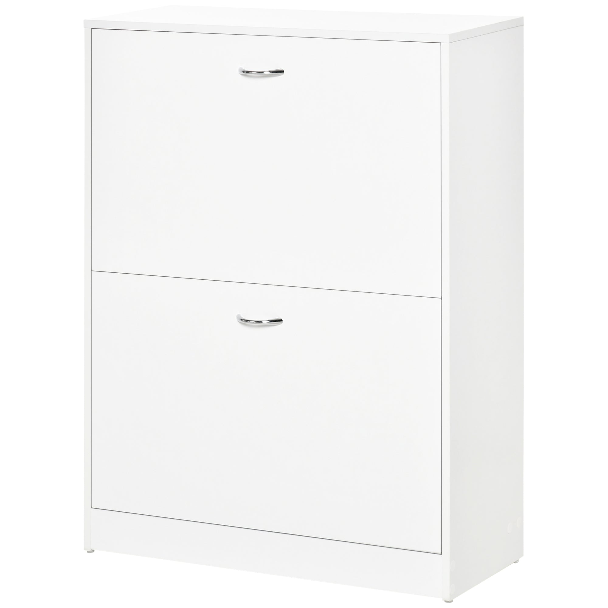 Modern Shoe Cabinet Entryway Shoe Rack Narrow with 2 Drawers and Adjustable Shelves for Hallway 60x24x80 cm White