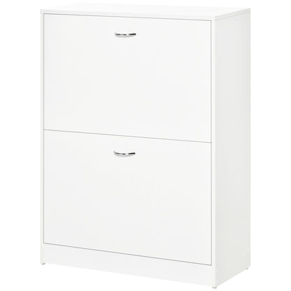 Modern Shoe Cabinet Entryway Shoe Rack Narrow with 2 Drawers and Adjustable Shelves for Hallway 60x24x80 cm White