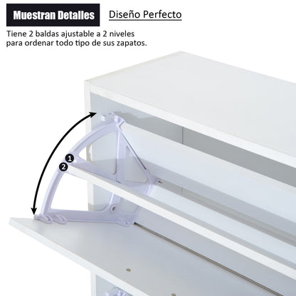 Modern Shoe Cabinet Entryway Shoe Rack Narrow with 2 Drawers and Adjustable Shelves for Hallway 60x24x80 cm White
