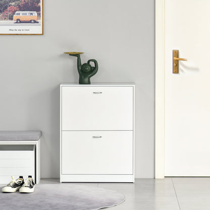 Modern Shoe Cabinet Entryway Shoe Rack Narrow with 2 Drawers and Adjustable Shelves for Hallway 60x24x80 cm White