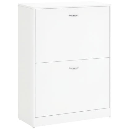 Modern Shoe Cabinet Entryway Shoe Rack Narrow with 2 Drawers and Adjustable Shelves for Hallway 60x24x80 cm White