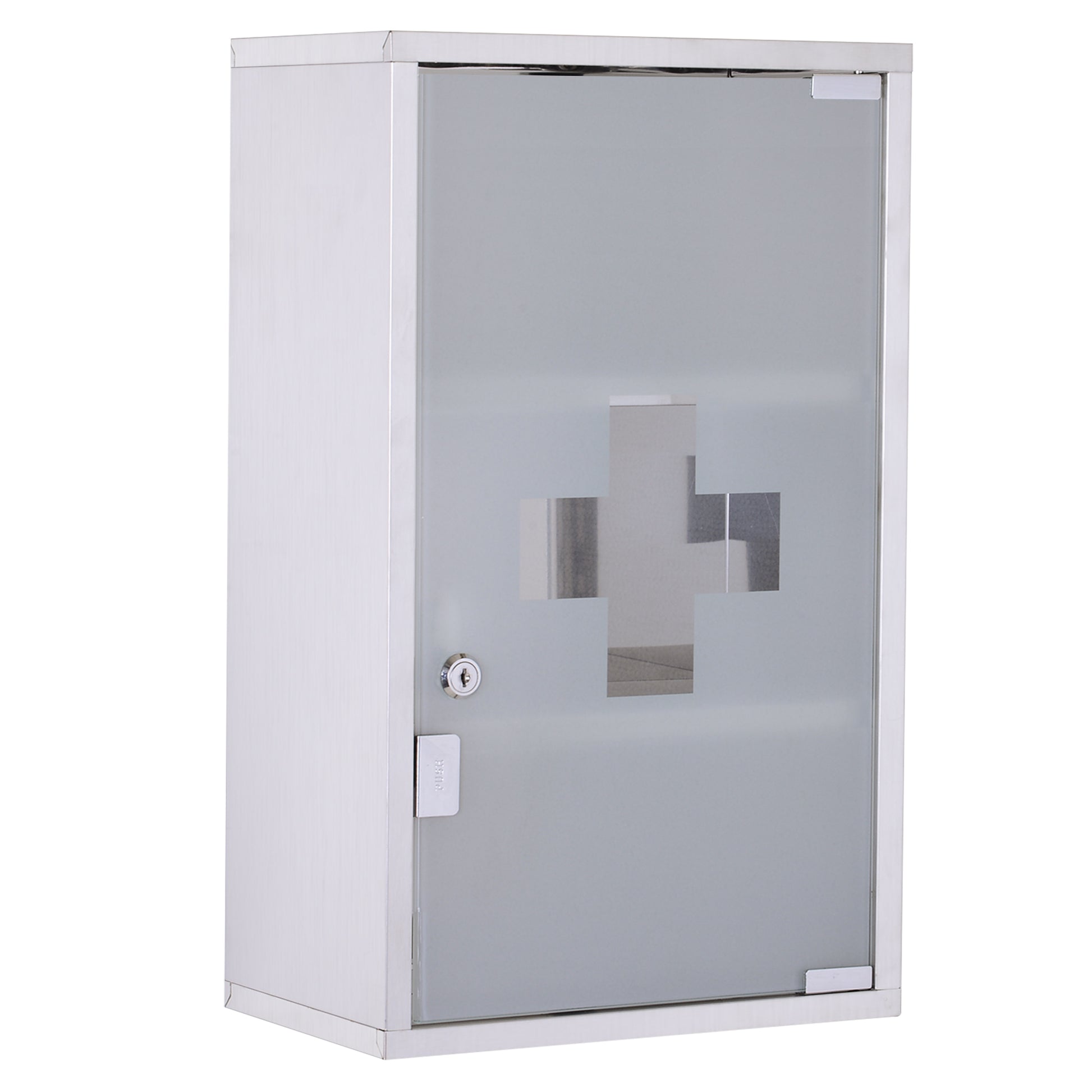 Medicine Cabinet Stainless Steel, Lockable Medication Cabinet with 3 Compartments, Glass Door Apothecary Cabinet for Medication Storage, 30 x 18 x 50 cm