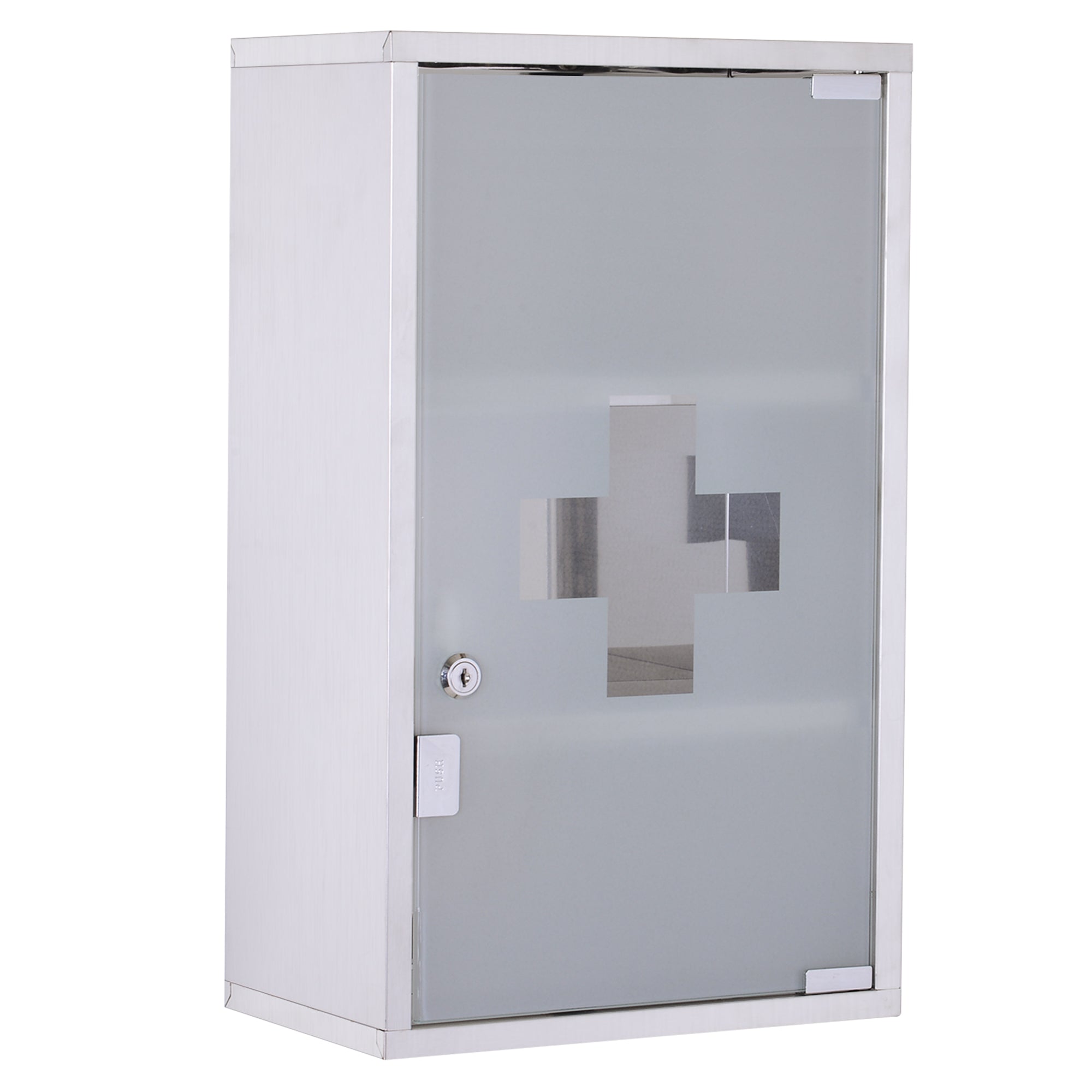 Medicine Cabinet Stainless Steel, Lockable Medication Cabinet with 3 Compartments, Glass Door Apothecary Cabinet for Medication Storage, 30 x 18 x 50 cm