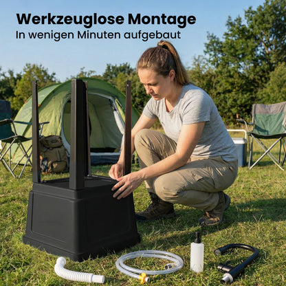 Portable Camping Sink with Faucet and 300 ml Soap Dispenser, Inlet & Drain Hoses — Mobile Outdoor Wash Station, Black