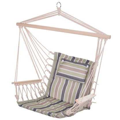 Hanging Chair with Striped Print Hammock with Headrest Cushion for Indoor Outdoor 100x106 cm Max Load 100 kg