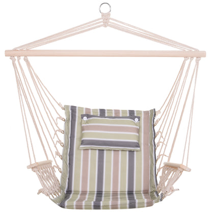 Hanging Chair with Striped Print Hammock with Headrest Cushion for Indoor Outdoor 100x106 cm Max Load 100 kg