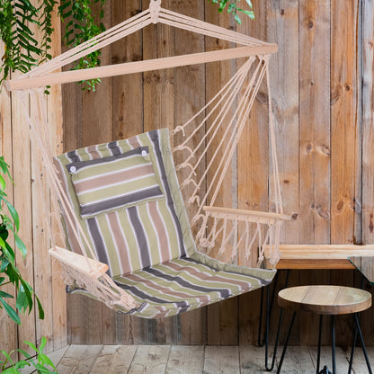 Hanging Chair with Striped Print Hammock with Headrest Cushion for Indoor Outdoor 100x106 cm Max Load 100 kg