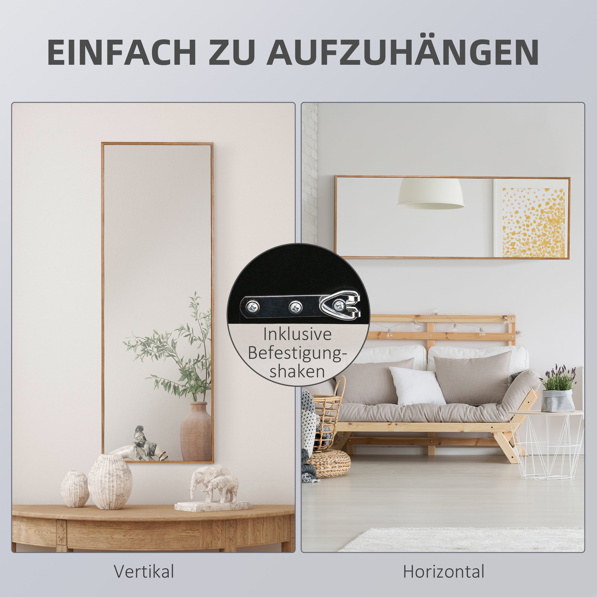 Wall Mirror Wardrobe Mirror 125 x 45cm Hall Mirror with Wood Frame Full-Length Mirror Hanging Mirror Living Room Mirror for Bedroom Natural