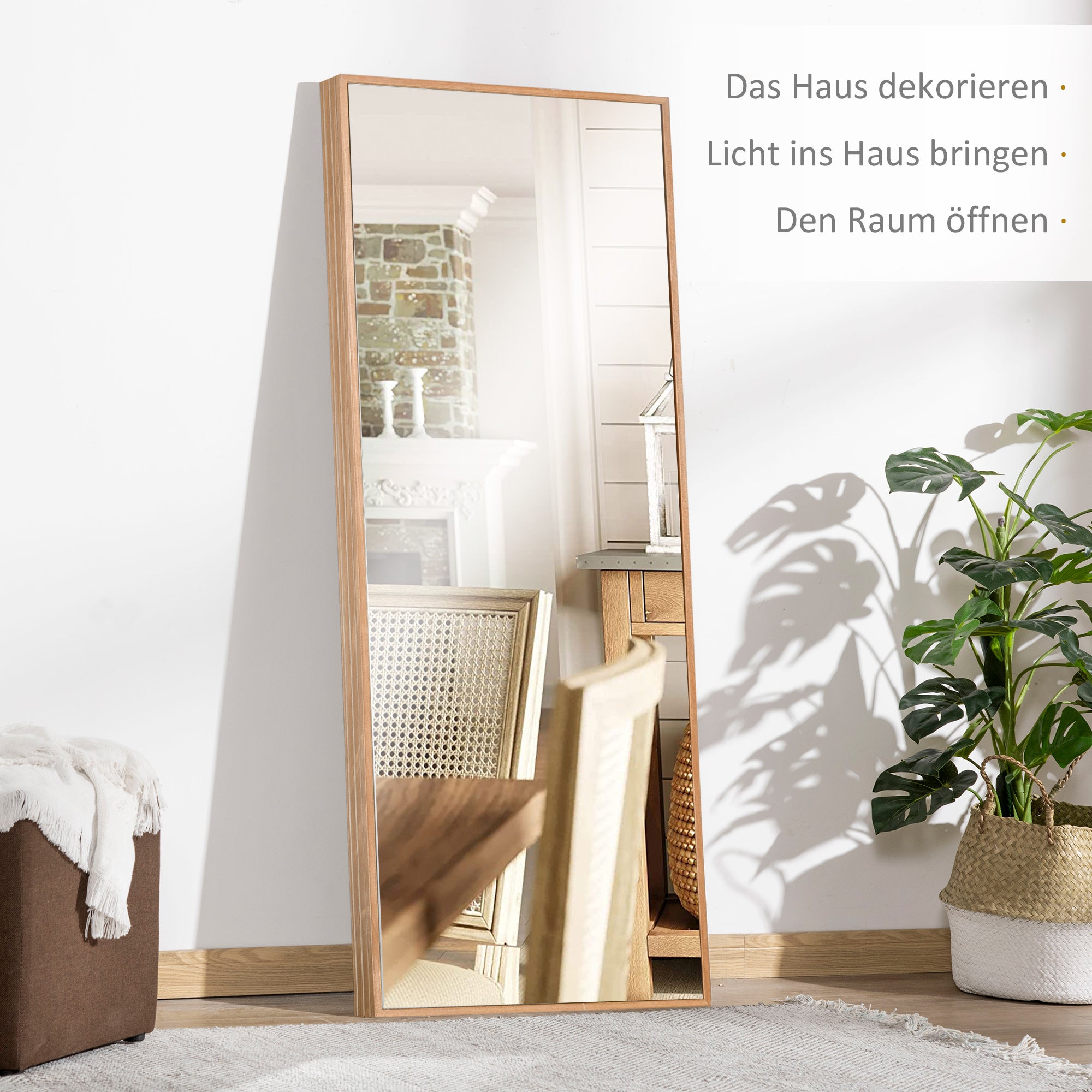 Wall Mirror Wardrobe Mirror 125 x 45cm Hall Mirror with Wood Frame Full-Length Mirror Hanging Mirror Living Room Mirror for Bedroom Natural