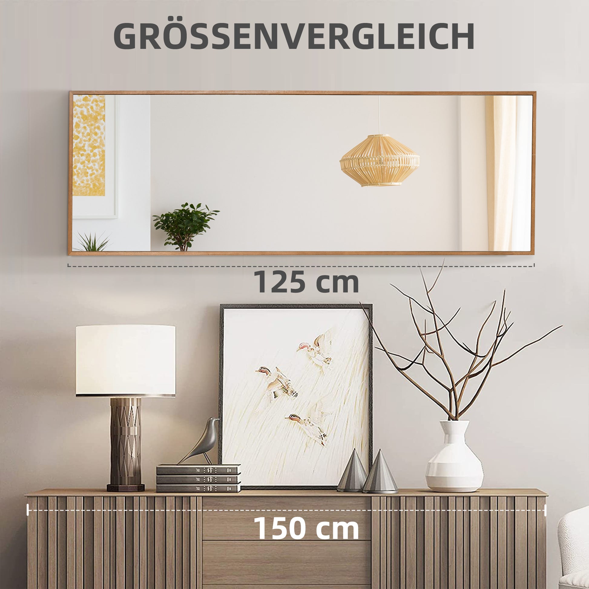 Wall Mirror Wardrobe Mirror 125 x 45cm Hall Mirror with Wood Frame Full-Length Mirror Hanging Mirror Living Room Mirror for Bedroom Natural