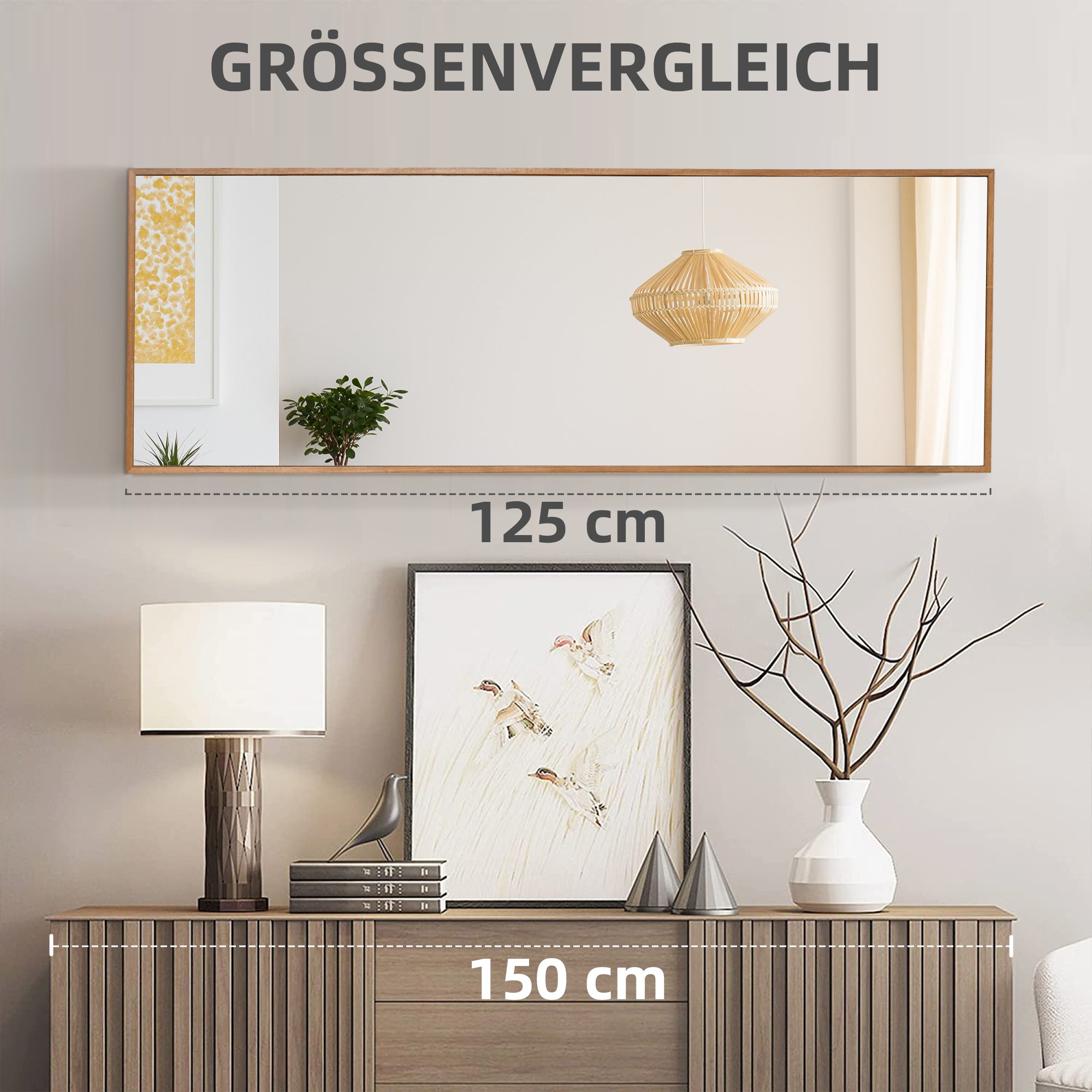 Wall Mirror Wardrobe Mirror 125 x 45cm Hall Mirror with Wood Frame Full-Length Mirror Hanging Mirror Living Room Mirror for Bedroom Natural