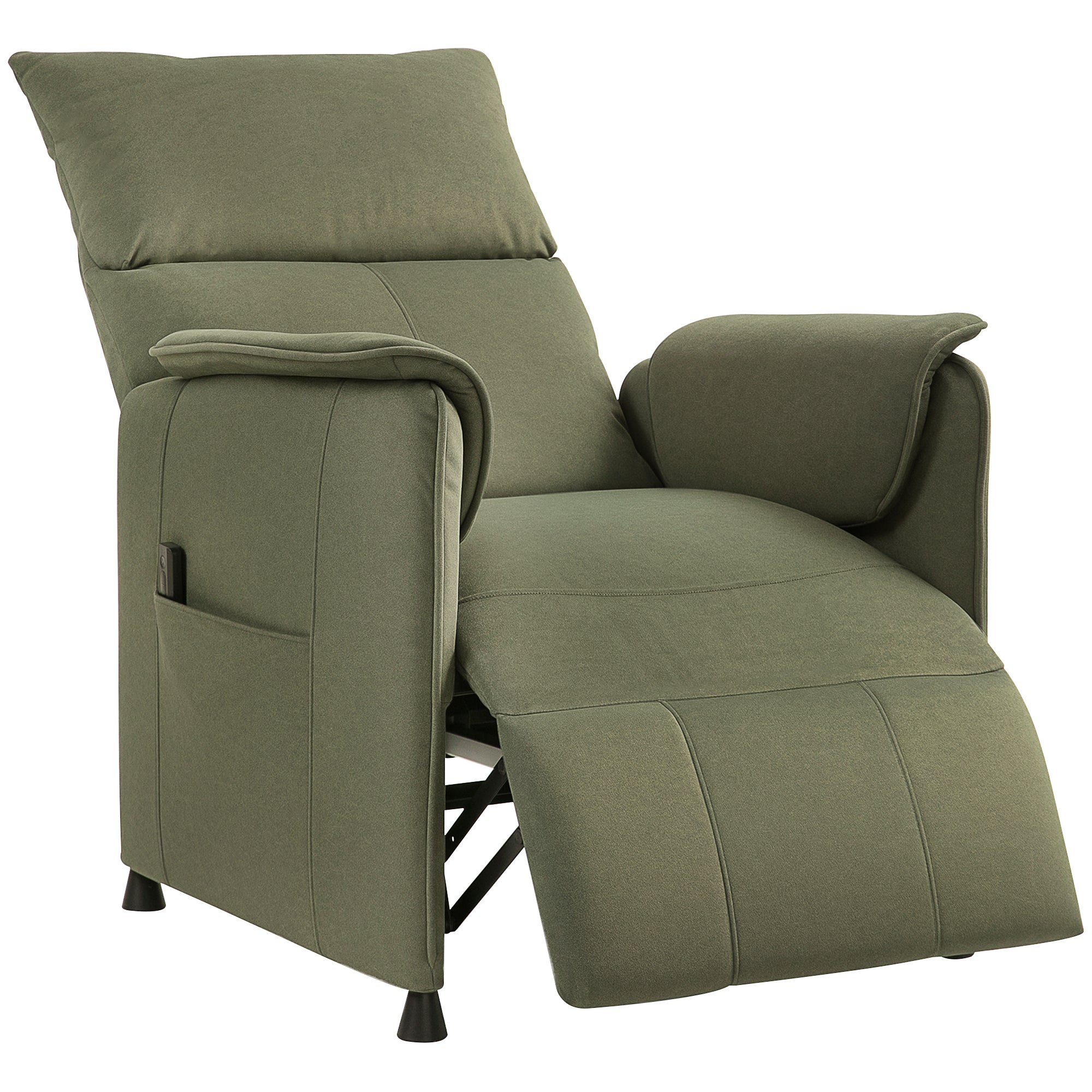 Electric Reclining Relax Armchair Silent Recliner with Memory Function Footrest Remote Control Side Pockets Pet-Friendly Fabric for Bedroom Living Room Dark Green