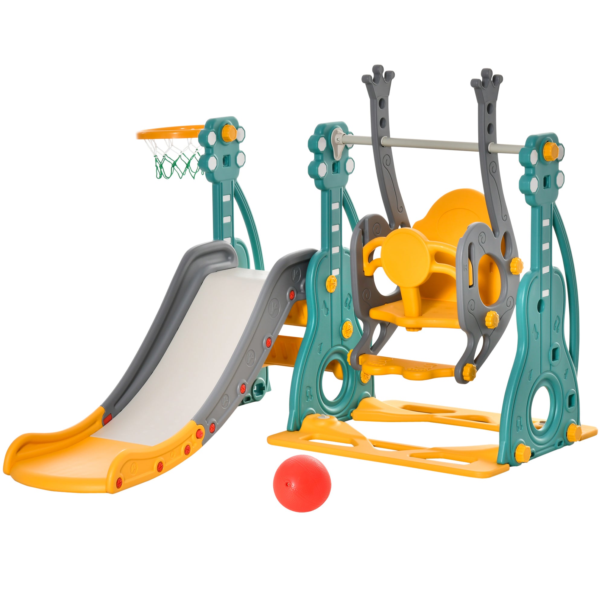 Children's Slide with Swing and Basketball Hoop 3 in 1 for 18-36 Months with Adjustable Seat Indoor and Outdoor Playset 152x149x107 cm Multicolor