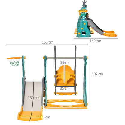 Children's Slide with Swing and Basketball Hoop 3 in 1 for 18-36 Months with Adjustable Seat Indoor and Outdoor Playset 152x149x107 cm Multicolor