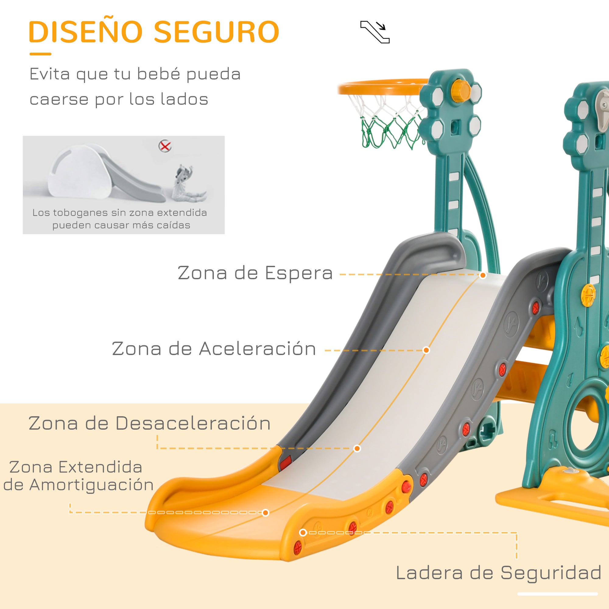 Children's Slide with Swing and Basketball Hoop 3 in 1 for 18-36 Months with Adjustable Seat Indoor and Outdoor Playset 152x149x107 cm Multicolor