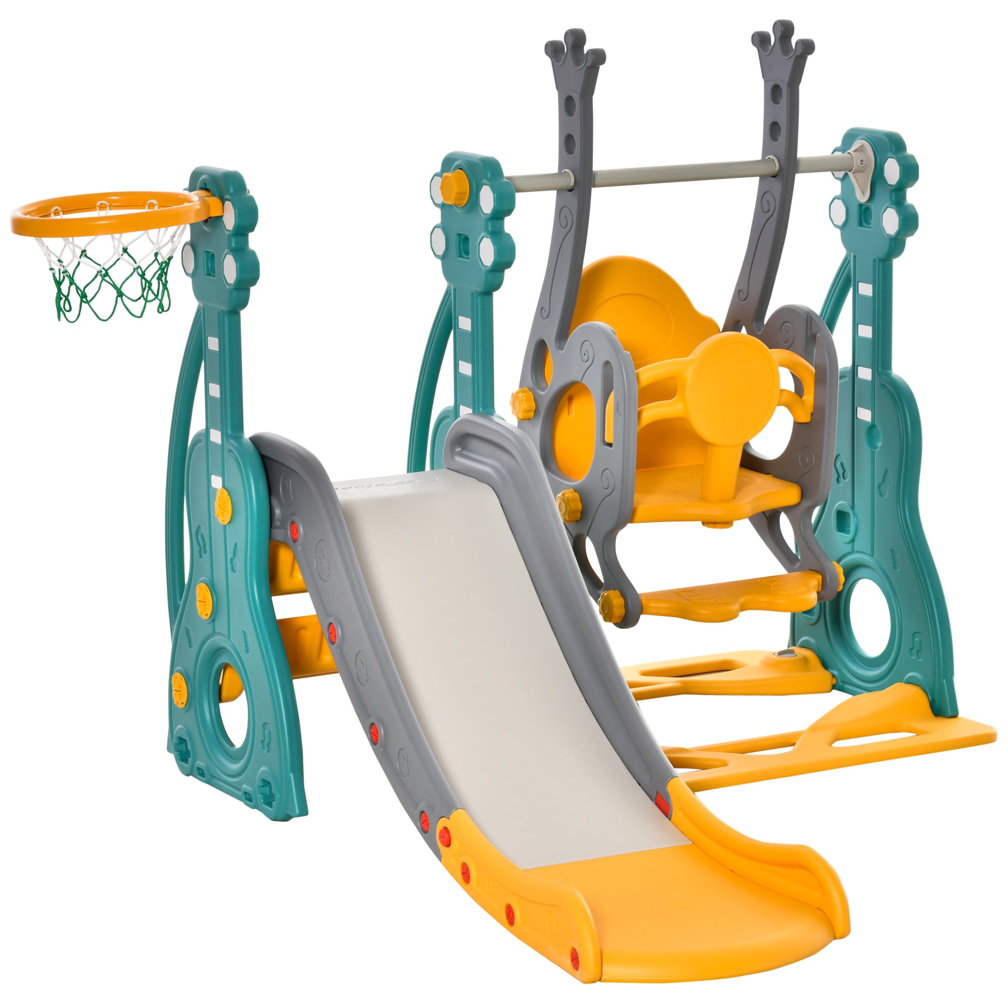 Children's Slide with Swing and Basketball Hoop 3 in 1 for 18-36 Months with Adjustable Seat Indoor and Outdoor Playset 152x149x107 cm Multicolor