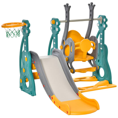 Children's Slide with Swing and Basketball Hoop 3 in 1 for 18-36 Months with Adjustable Seat Indoor and Outdoor Playset 152x149x107 cm Multicolor