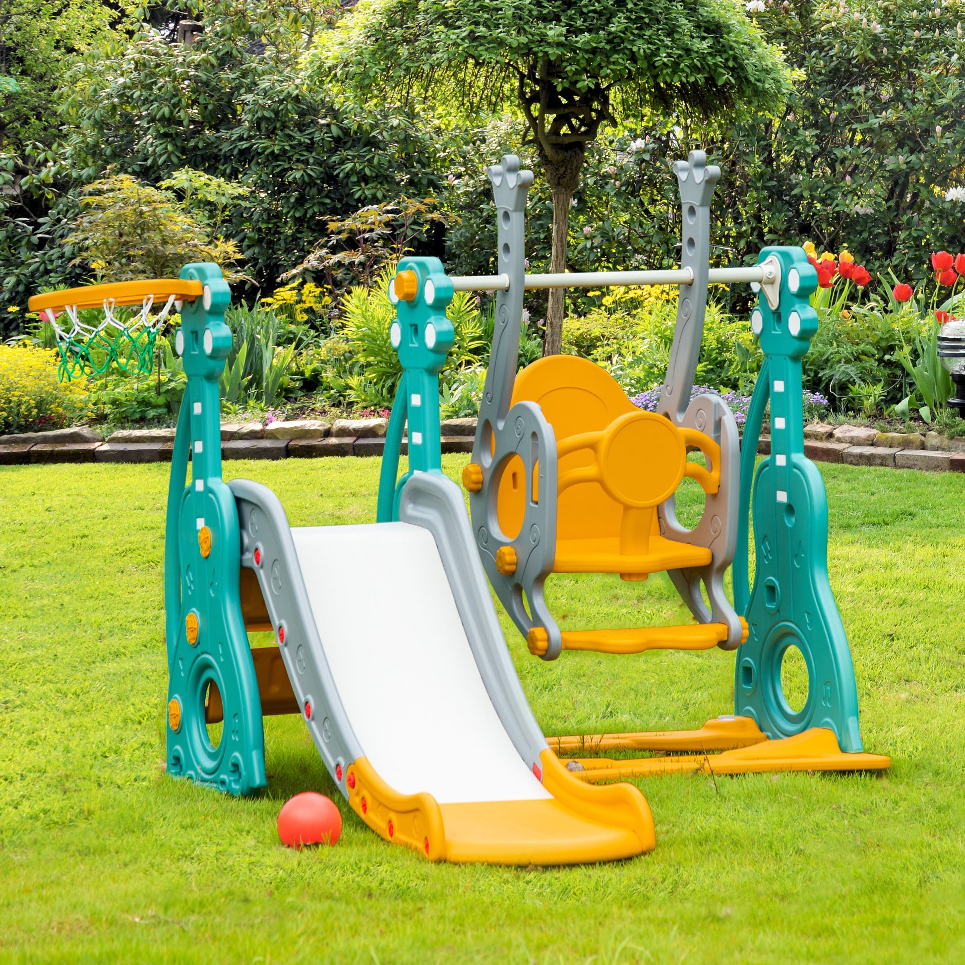 Children's Slide with Swing and Basketball Hoop 3 in 1 for 18-36 Months with Adjustable Seat Indoor and Outdoor Playset 152x149x107 cm Multicolor