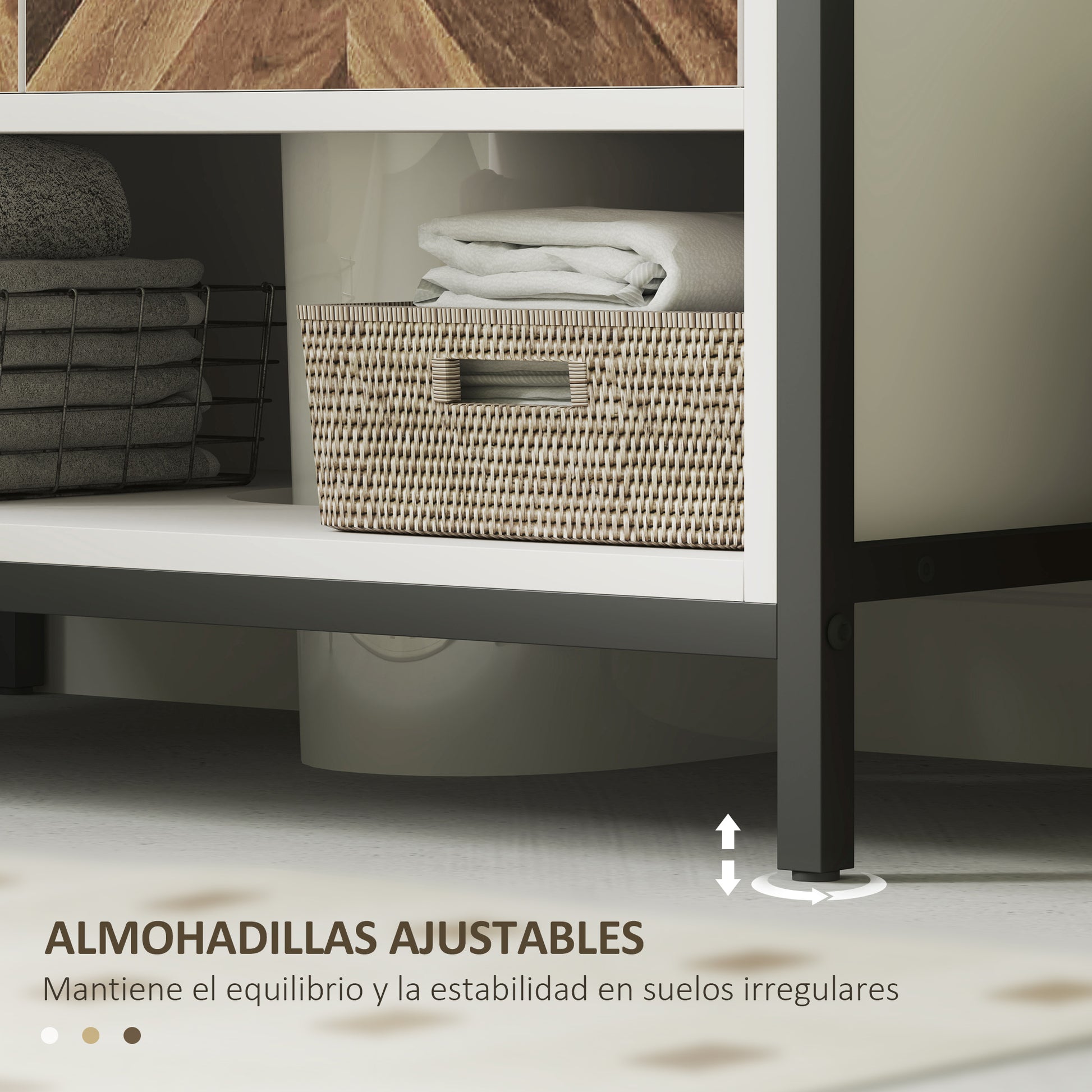 Bathroom Sink Cabinet Under Sink Cabinet with Pedestal 2 Doors Herringbone Pattern Cream and Walnut 80x40x60 cm