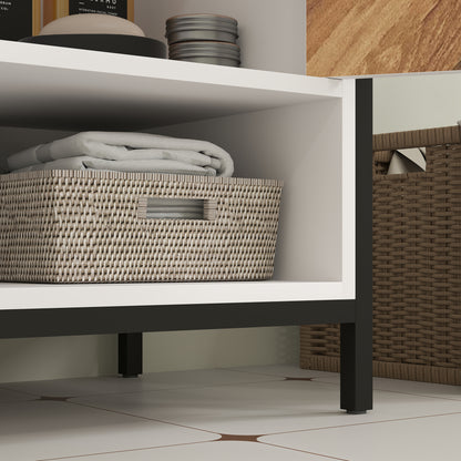 Bathroom Sink Cabinet Under Sink Cabinet with Pedestal 2 Doors Herringbone Pattern Cream and Walnut 80x40x60 cm