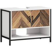 Bathroom Sink Cabinet Under Sink Cabinet with Pedestal 2 Doors Herringbone Pattern Cream and Walnut 80x40x60 cm