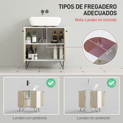 Wood Bathroom Sink Cabinet Under Sink Vanity Unit Floor Bathroom Cabinet with 2 Doors Shelf and Steel Legs 60x30x60 cm Oak and White