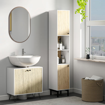 Wood Bathroom Sink Cabinet Under Sink Vanity Unit Floor Bathroom Cabinet with 2 Doors Shelf and Steel Legs 60x30x60 cm Oak and White