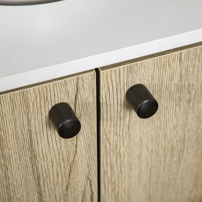 Wood Bathroom Sink Cabinet Under Sink Vanity Unit Floor Bathroom Cabinet with 2 Doors Shelf and Steel Legs 60x30x60 cm Oak and White