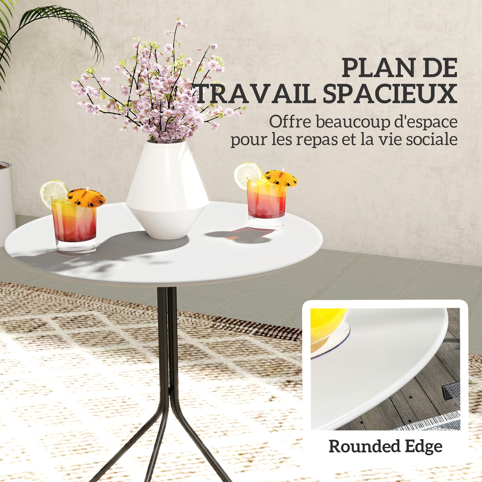 Round Garden Table Ø 60 cm, Steel Frame Terrace Table, for Indoor and Outdoor Use, for Balcony, Porch, Dark Gray