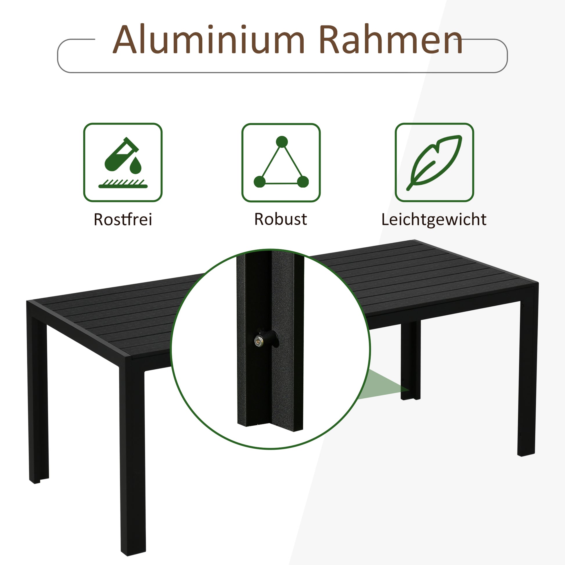 Garden Table Plastic 190 x 84.5 x 72 cm Weatherproof, Wood Look, Wood Structure, Non-Slip Buffet Table Camping Table Balcony Table Terrace Table Outdoor Dining Table for Garden, Balcony Black