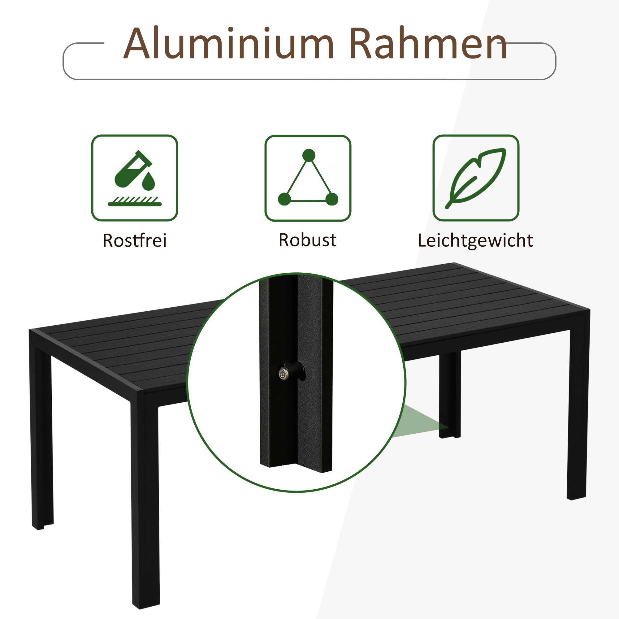 Garden Table Plastic 190 x 84.5 x 72 cm Weatherproof, Wood Look, Wood Structure, Non-Slip Buffet Table Camping Table Balcony Table Terrace Table Outdoor Dining Table for Garden, Balcony Black