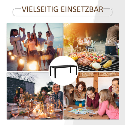 Garden Table Plastic 190 x 84.5 x 72 cm Weatherproof, Wood Look, Wood Structure, Non-Slip Buffet Table Camping Table Balcony Table Terrace Table Outdoor Dining Table for Garden, Balcony Black