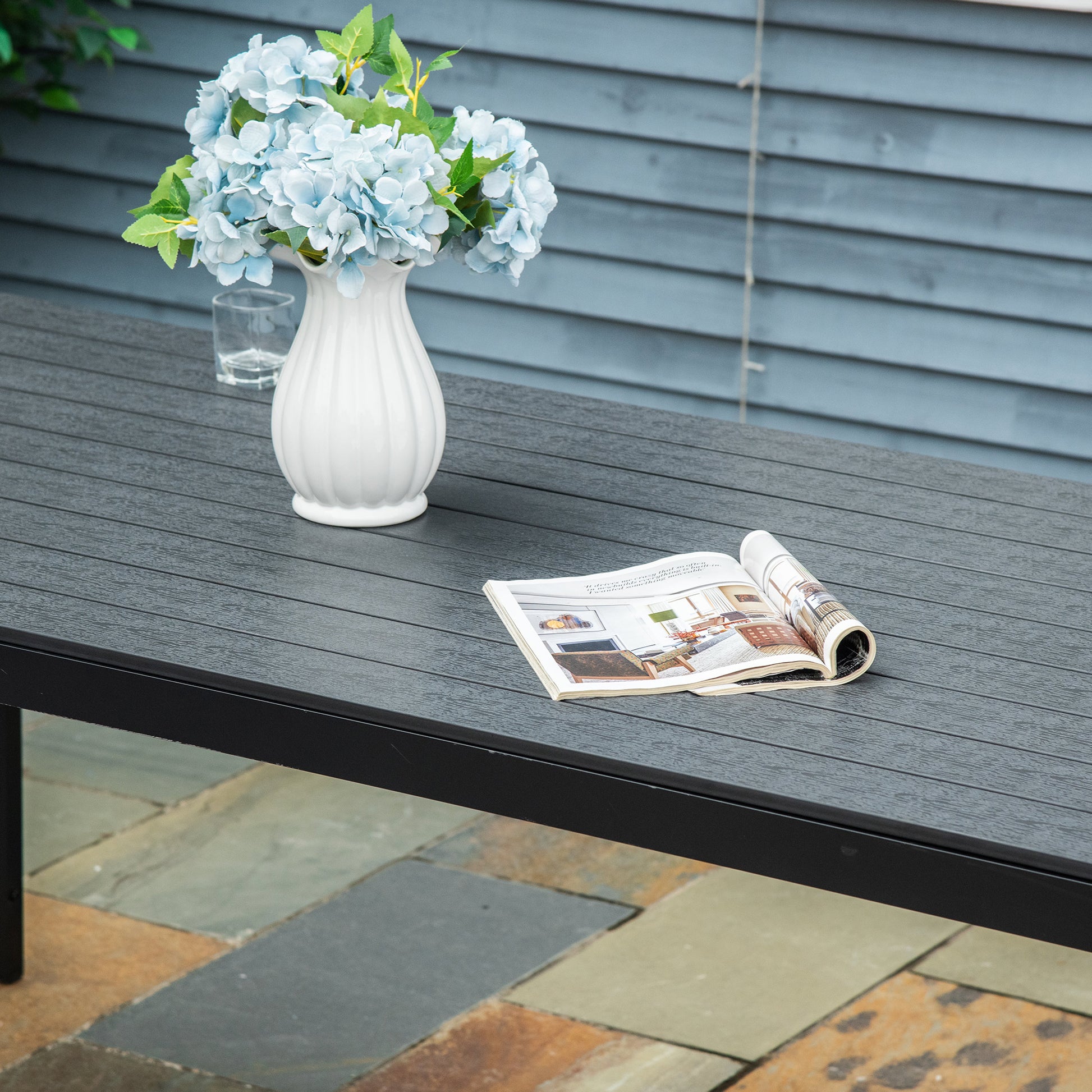 Garden Table Plastic 190 x 84.5 x 72 cm Weatherproof, Wood Look, Wood Structure, Non-Slip Buffet Table Camping Table Balcony Table Terrace Table Outdoor Dining Table for Garden, Balcony Black