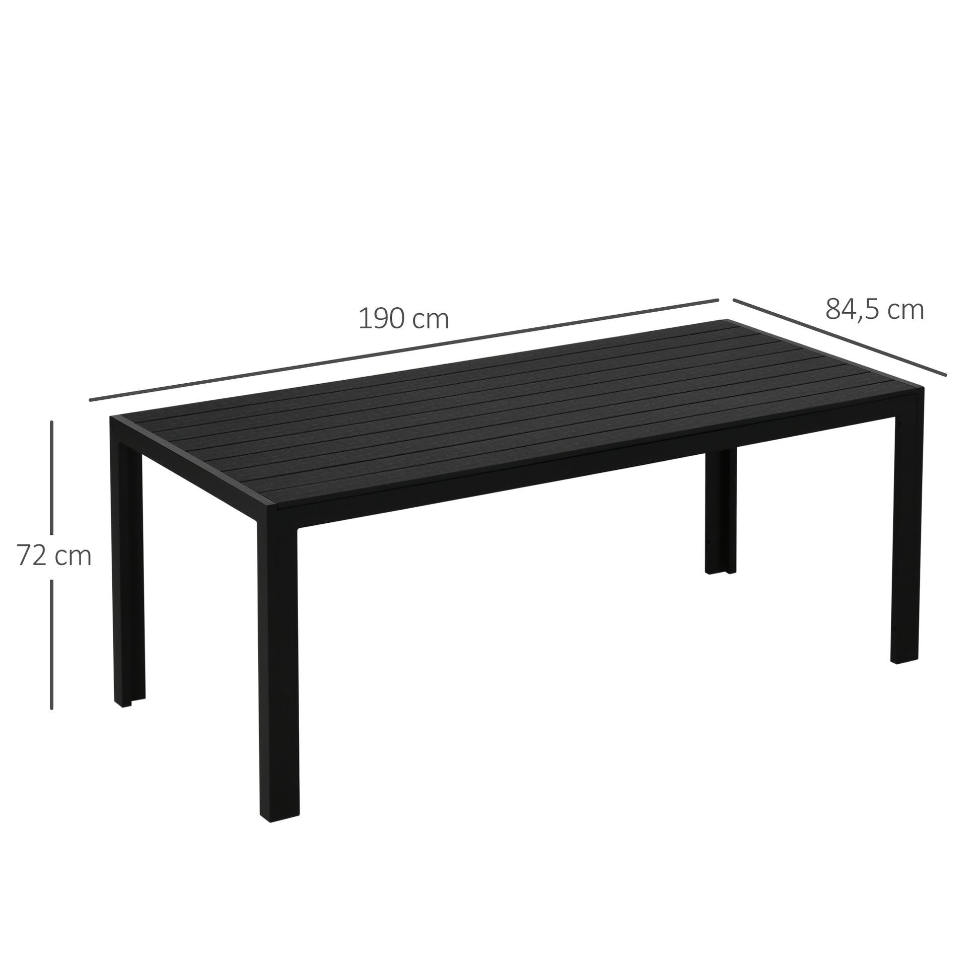 Garden Table Plastic 190 x 84.5 x 72 cm Weatherproof, Wood Look, Wood Structure, Non-Slip Buffet Table Camping Table Balcony Table Terrace Table Outdoor Dining Table for Garden, Balcony Black