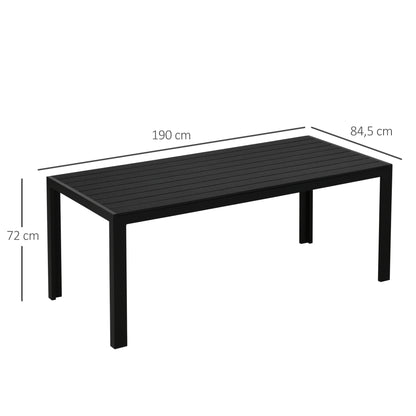 Garden Table Plastic 190 x 84.5 x 72 cm Weatherproof, Wood Look, Wood Structure, Non-Slip Buffet Table Camping Table Balcony Table Terrace Table Outdoor Dining Table for Garden, Balcony Black