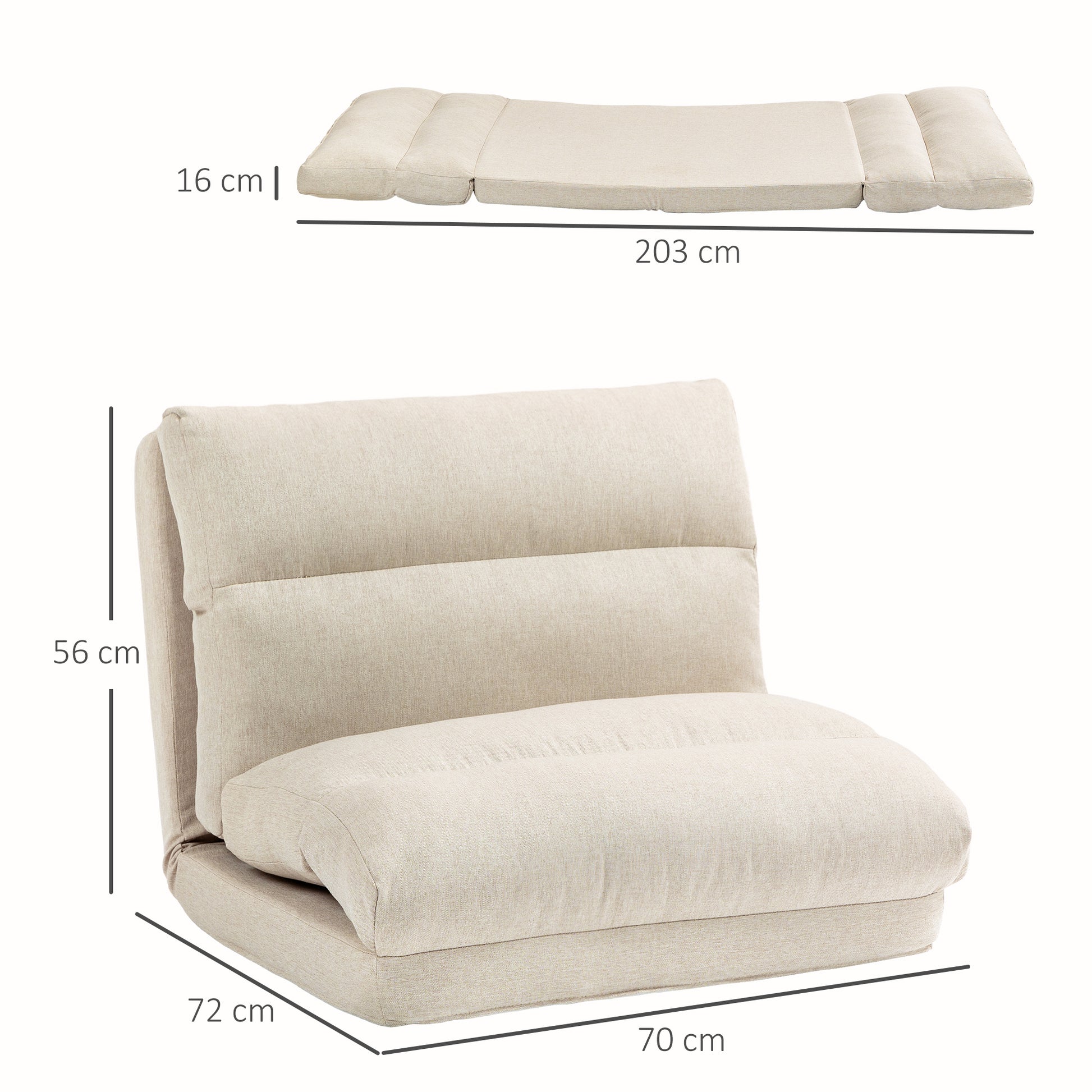 Floor Chair Floor Seat with 6-Level Adjustable Backrest, Folding Meditation Chair with Linen Look, Padded Floor Sofa for Living Room, Bedroom, Beige