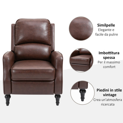 Manual Recliner Armchair with 90° and 150° Recline for TV, Living Room, Bedroom, Modern Design in Leather 73x86x104cm