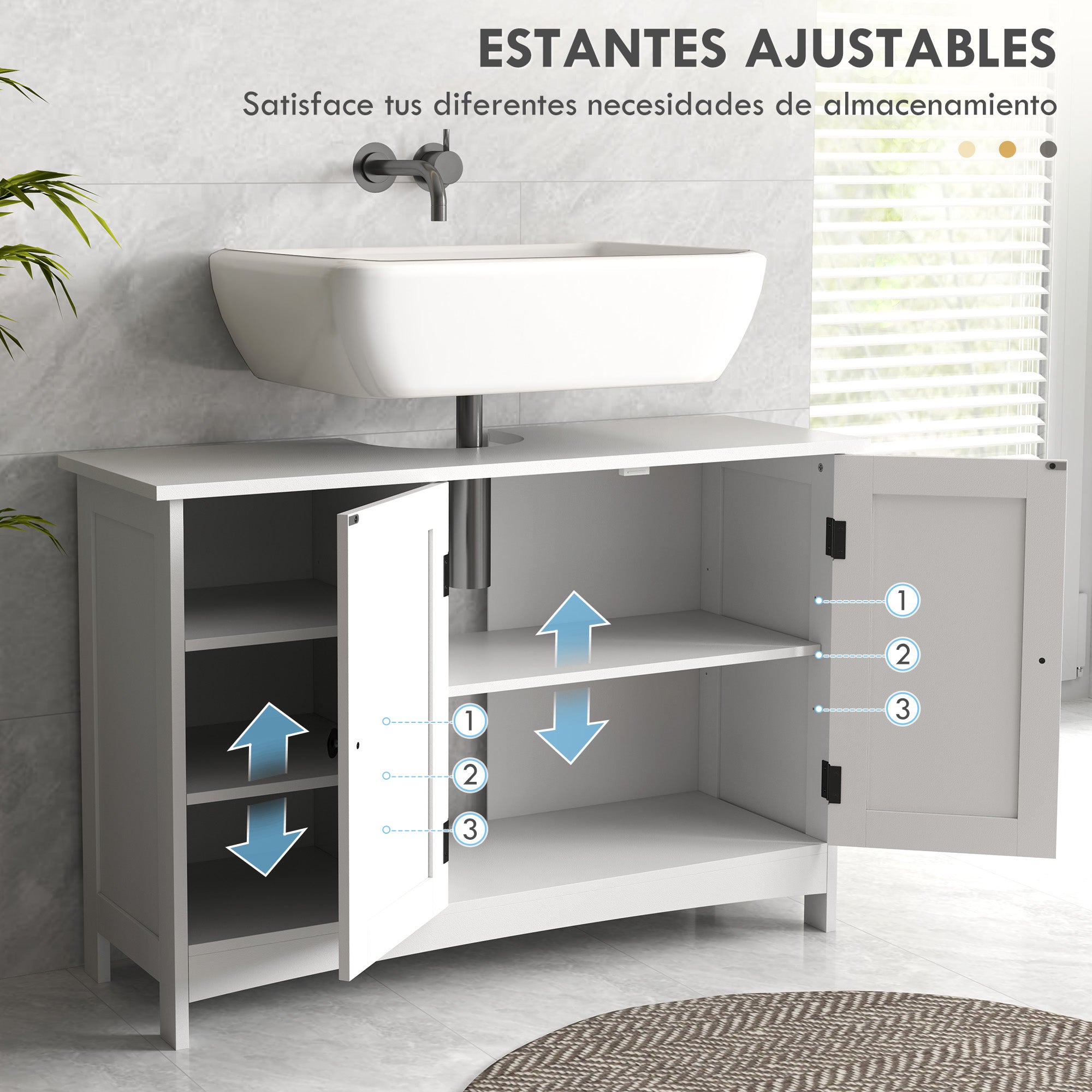 Wooden Under Sink Bathroom Cabinet Floor Standing Sink Cabinet with 2 Doors and Adjustable Shelves Anti-tip Modern Style Load 31 kg 90x30x60 cm White