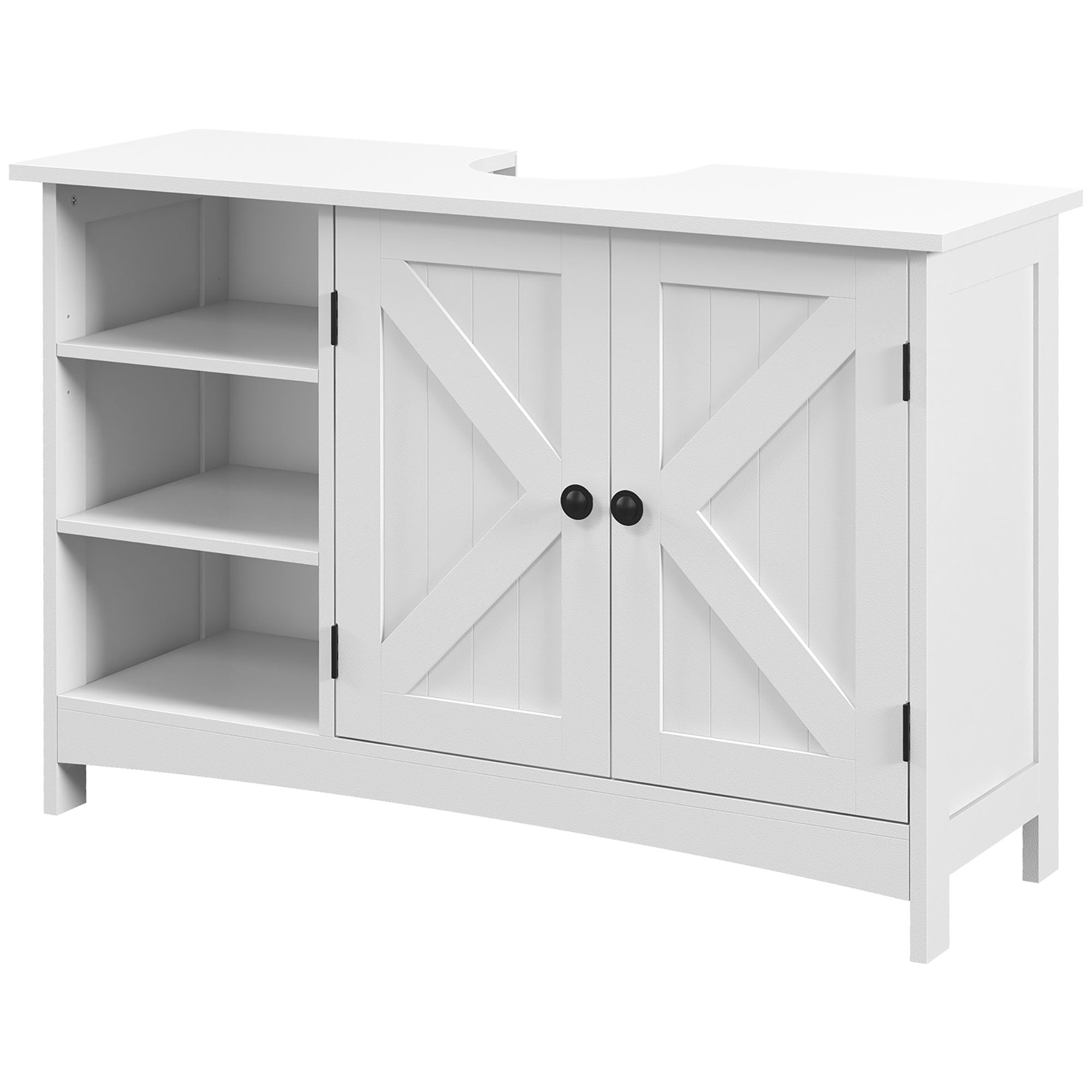 Wooden Under Sink Bathroom Cabinet Floor Standing Sink Cabinet with 2 Doors and Adjustable Shelves Anti-tip Modern Style Load 31 kg 90x30x60 cm White
