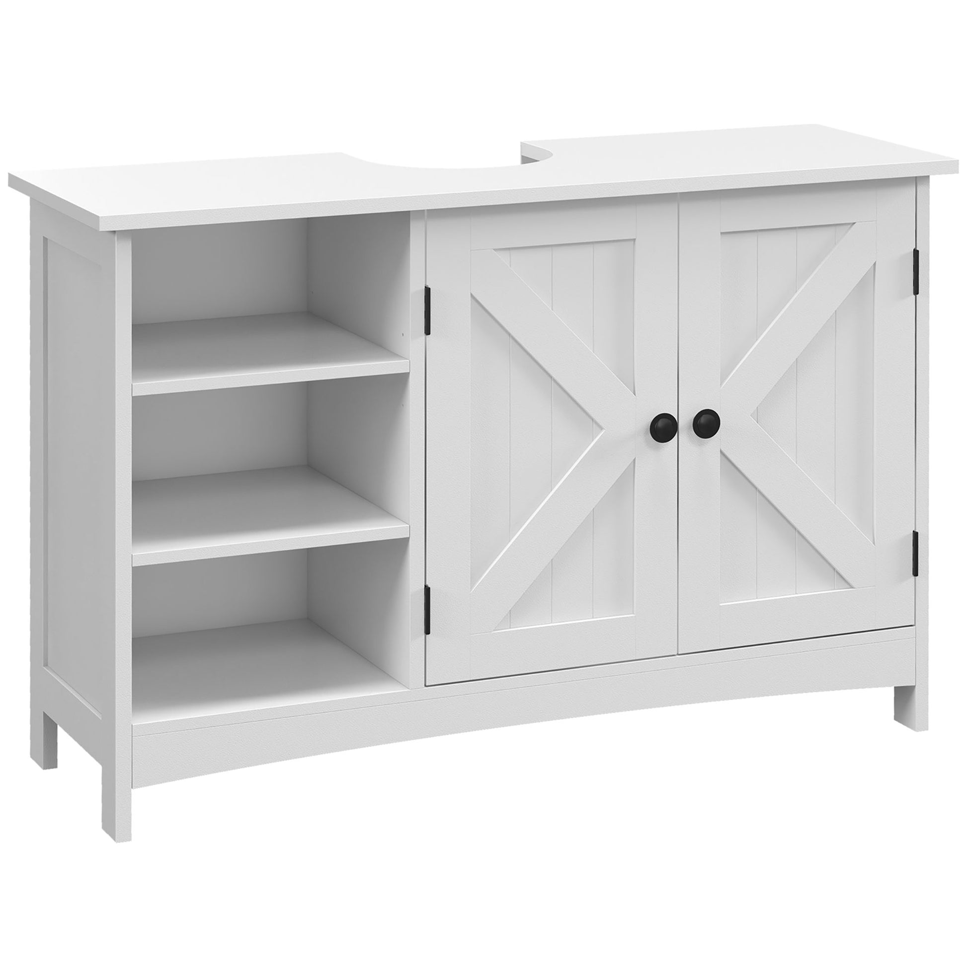 Wooden Under Sink Bathroom Cabinet Floor Standing Sink Cabinet with 2 Doors and Adjustable Shelves Anti-tip Modern Style Load 31 kg 90x30x60 cm White