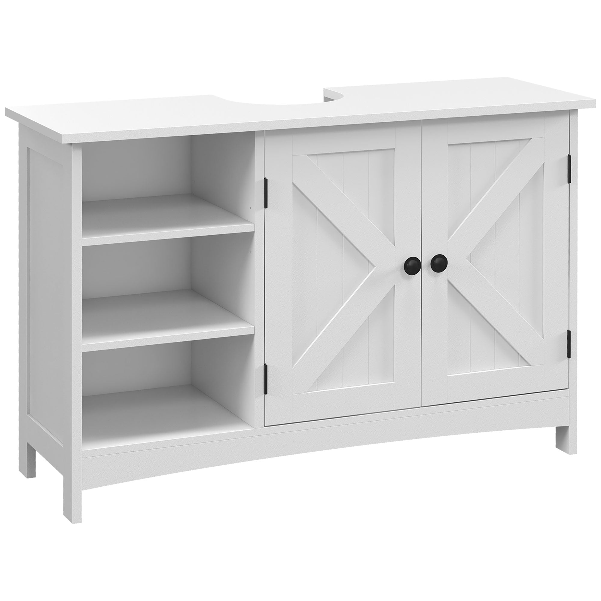 Wooden Under Sink Bathroom Cabinet Floor Standing Sink Cabinet with 2 Doors and Adjustable Shelves Anti-tip Modern Style Load 31 kg 90x30x60 cm White