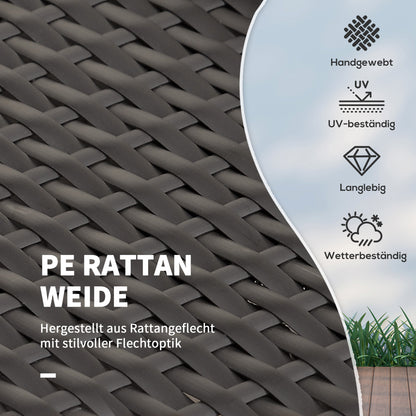 Poly Rattan Lounge Sofa Two-Seater Garden Sofa with Reclining Function, Garden Lounger in Rattan Look, Extendable Footrest with Storage, with Seat Cushions, Brown+Cream, 130 x 72 x 96 cm